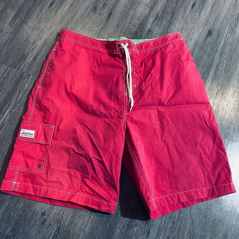 Polo Ralph Lauren Mens Red Cargo Swim Trunks Mesh Lined Board Shorts XL
